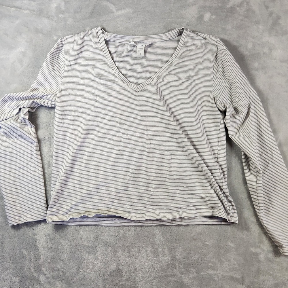 Athleta V Neck Cropped Top Womens Small White‎ Striped Long Sleeve Athleisure